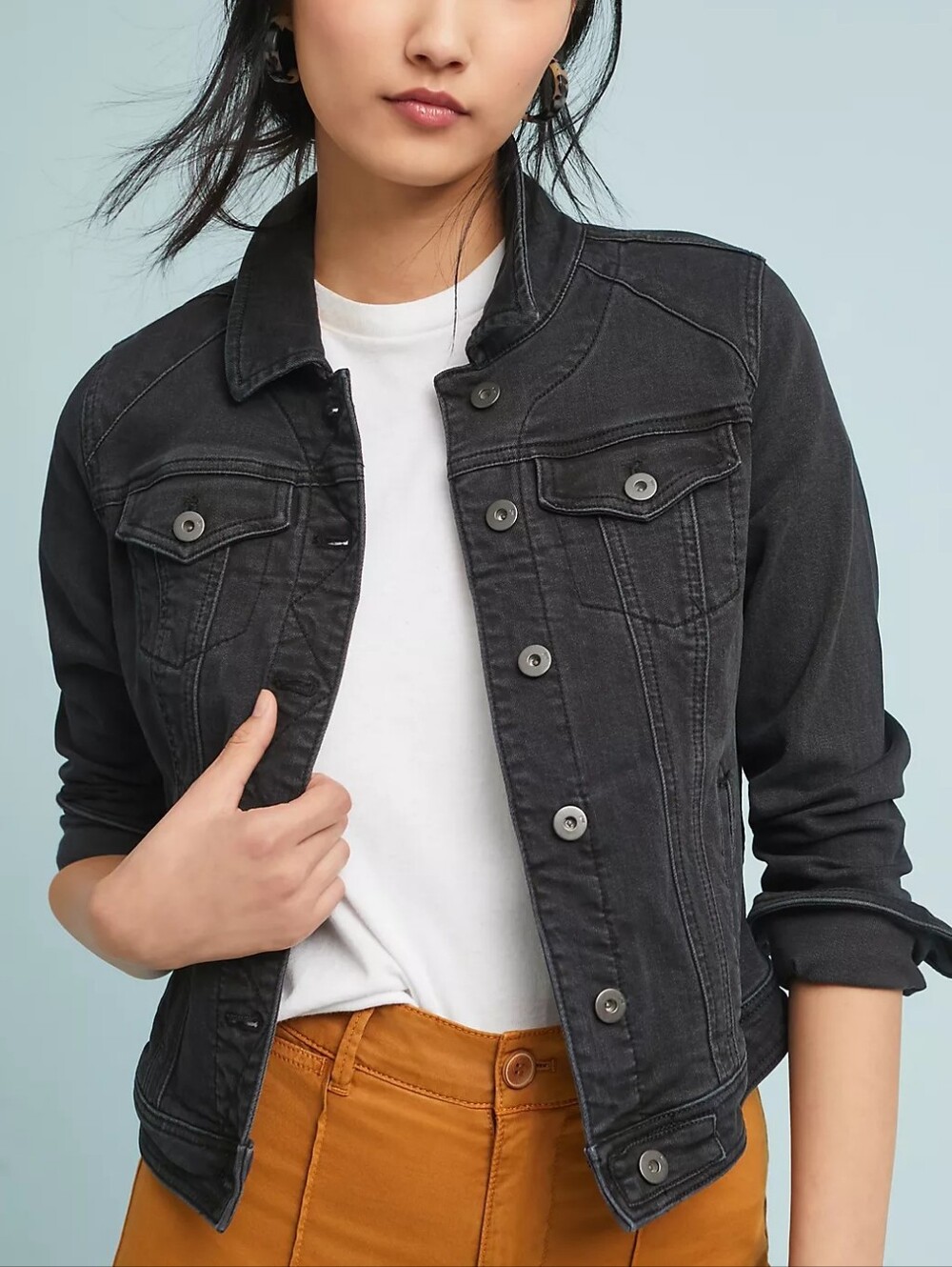 Anthropologie Pilcro And The Letterpress Black Classic Button Front Denim Jacket